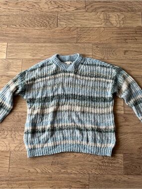 American Eagle Outfitters Striped Crewneck Sweater in Blue, Cream, Gray